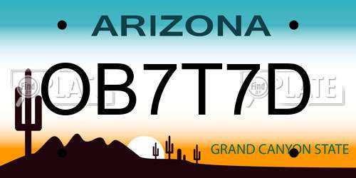 OB7T7D Arizona License Plate
