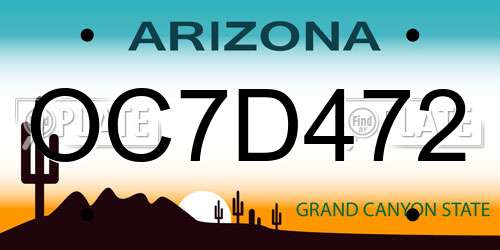 OC7D472 Arizona License Plate