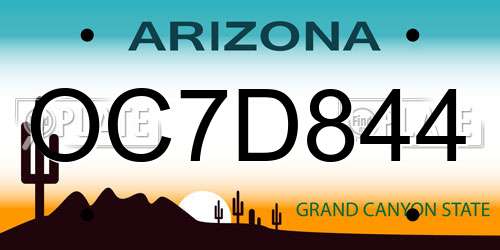 OC7D844 Arizona License Plate