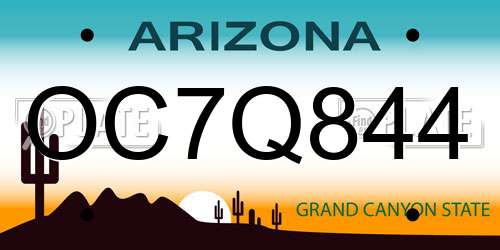 OC7Q844 Arizona License Plate