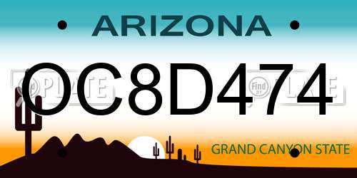 OC8D474 Arizona License Plate