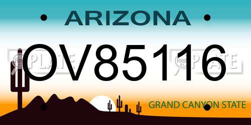 OV85116 Arizona License Plate
