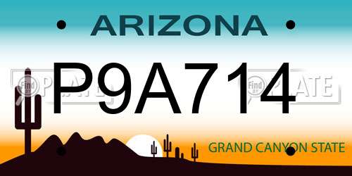 P9A714 Arizona License Plate