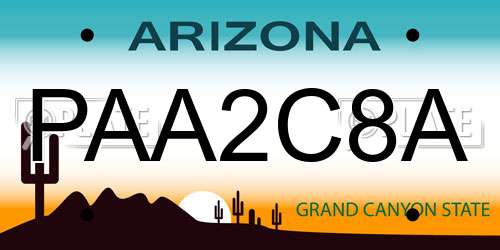 PAA2C8A Arizona License Plate