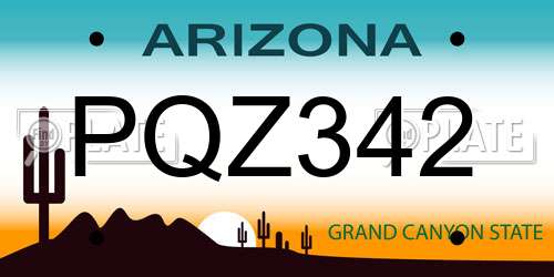 PQZ342 Arizona License Plate