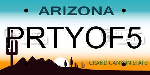 PRTYOF5 Arizona License Plate