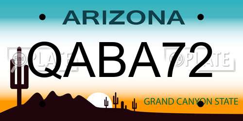QABA72 Arizona License Plate