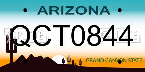 QCT0844 Arizona License Plate