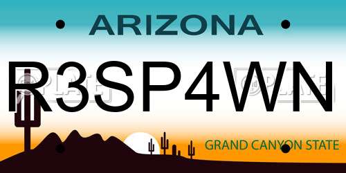 R3SP4WN Arizona License Plate