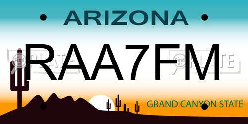 RAA7FM Arizona License Plate