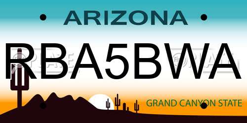 RBA5BWA Arizona License Plate