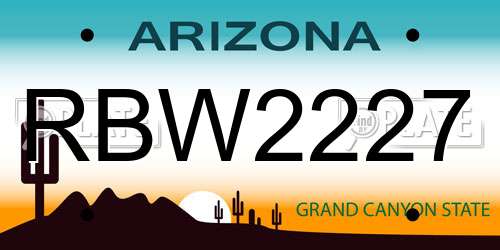 RBW2227 Arizona License Plate