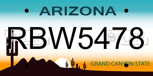 RBW5478 Arizona License Plate