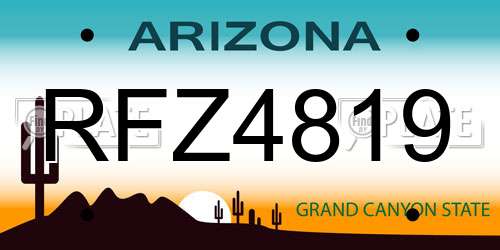 RFZ4819 Arizona License Plate