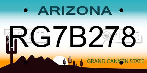 RG7B278 Arizona License Plate