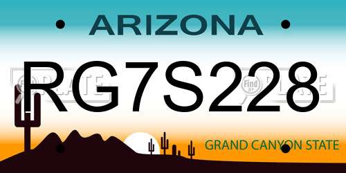 RG7S228 Arizona License Plate