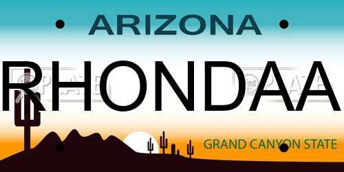 RHONDAA Arizona License Plate