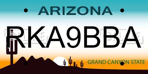 RKA9BBA Arizona License Plate