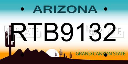 RTB9132 Arizona License Plate