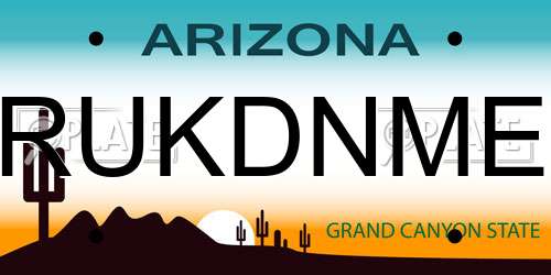 RUKDNME Arizona License Plate