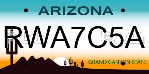 RWA7C5A Arizona License Plate