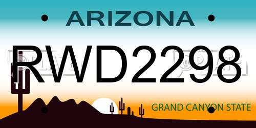 RWD2298 Arizona License Plate