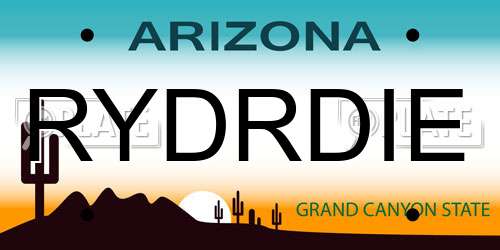 RYDRDIE Arizona License Plate