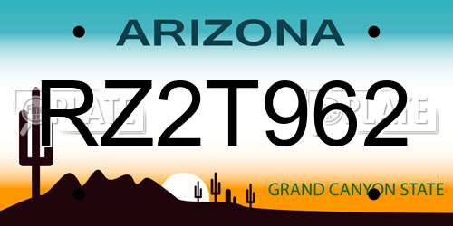 RZ2T962 Arizona License Plate
