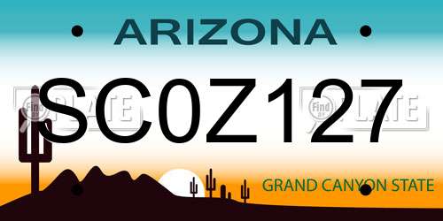 SC0Z127 Arizona License Plate