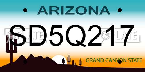 SD5Q217 Arizona License Plate