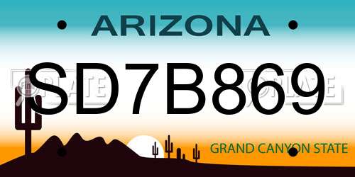 SD7B869 Arizona License Plate