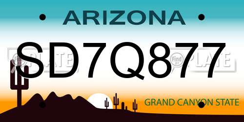 SD7Q877 Arizona License Plate