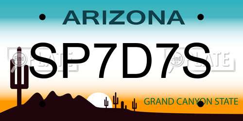 SP7D7S Arizona License Plate