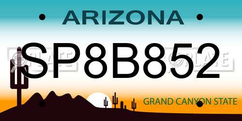 SP8B852 Arizona License Plate