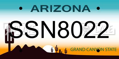 SSN8022 Arizona License Plate