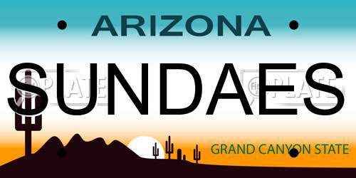 SUNDAES Arizona License Plate