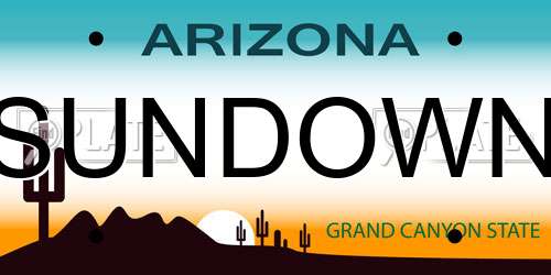 SUNDOWN Arizona License Plate