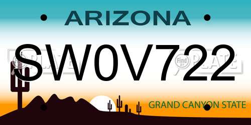 SW0V722 Arizona License Plate