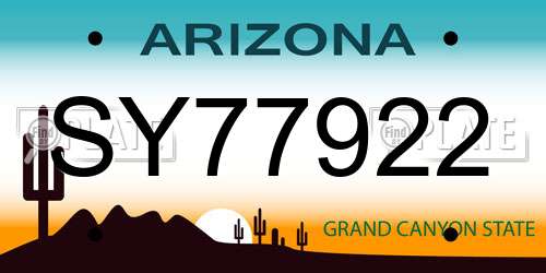 SY77922 Arizona License Plate