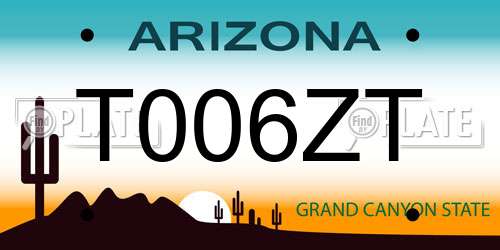 T006ZT Arizona License Plate