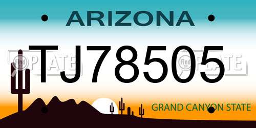 TJ78505 Arizona License Plate
