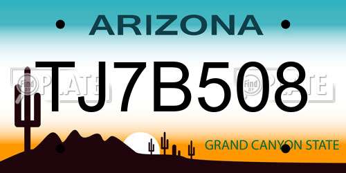 TJ7B508 Arizona License Plate