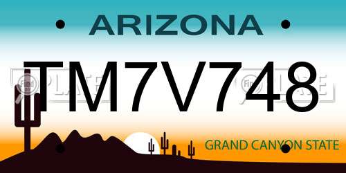 TM7V748 Arizona License Plate