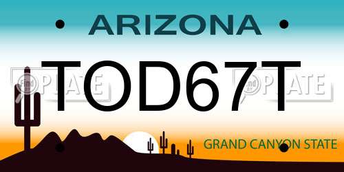 TOD67T Arizona License Plate