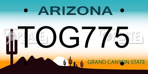 TOG775 Arizona License Plate