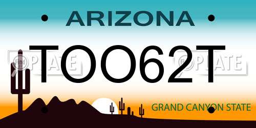 TOO62T Arizona License Plate