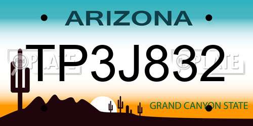 TP3J832 Arizona License Plate