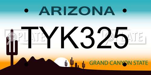 TYK325 Arizona License Plate