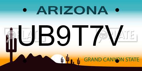UB9T7V Arizona License Plate