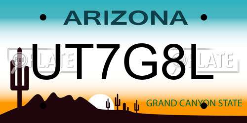 UT7G8L Arizona License Plate